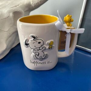 Rae Dunn Peanuts Snoopy Woodstock Dancing Happiness Is w Woodstock on Handle Mug